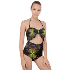 Fractal Multi Color Geometry Scallop Top Cut Out Swimsuit