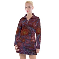 Fractal Red Fractal Art Digital Art Women s Long Sleeve Casual Dress