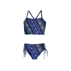 Fractal Blue Lines Colorful Girls  Tankini Swimsuit