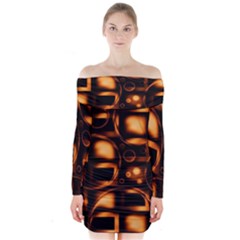 Bubbles Background Abstract Brown Long Sleeve Off Shoulder Dress by Pakrebo