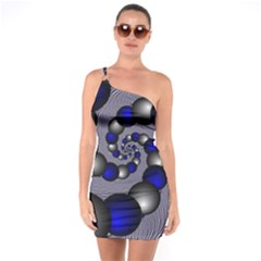 Balls Circles Fractal Silver Blue One Soulder Bodycon Dress by Pakrebo