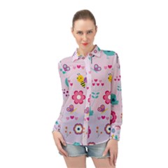 Birds Floral Flowers Retro Spring Long Sleeve Chiffon Shirt