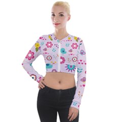 Birds Floral Flowers Retro Spring Long Sleeve Cropped Velvet Jacket