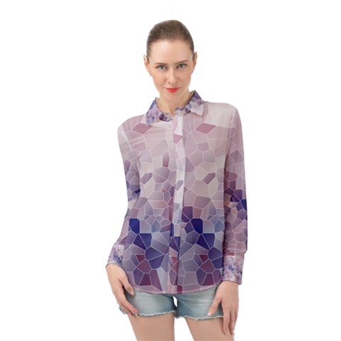 Americana Abstract Graphic Mosaic Long Sleeve Chiffon Shirt by Pakrebo