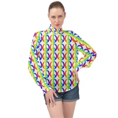 Retro Rainbow Gradient Peace Symbol High Neck Long Sleeve Chiffon Top