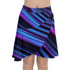 Blue Abstract Lines Pattern Light Chiffon Wrap Front Skirt