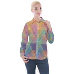 Triangle Pattern Mosaic Shape Women s Long Sleeve Pocket Shirt