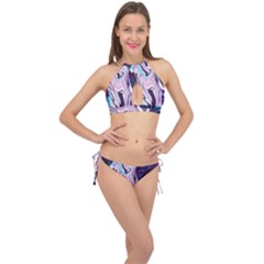 Color Acrylic Paint Art Painting Cross Front Halter Bikini Set