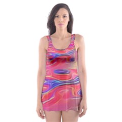 Purple Red Abstract Pool Skater Dress Swimsuit by bloomingvinedesign