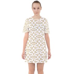 Graphic Mughal Pattern Jali Jaali Sixties Short Sleeve Mini Dress by Pakrebo