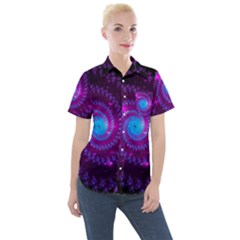 Fractal Spiral Space Galaxy Women s Short Sleeve Pocket Shirt