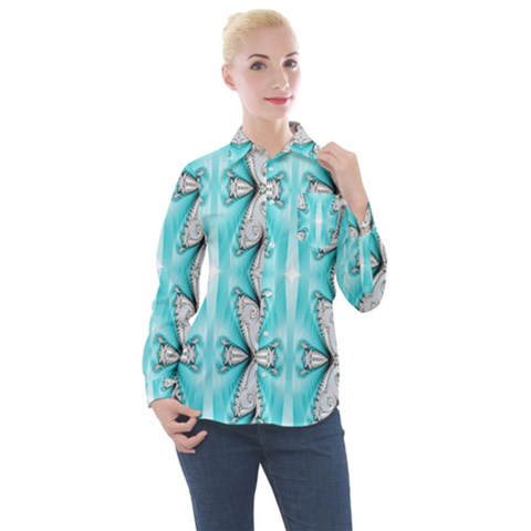 Seamless Wallpaper Pattern Symmetry Art Women s Long Sleeve Pocket Shirt by Pakrebo