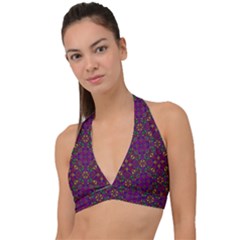 Triangle Pattern Kaleidoscope Color Halter Plunge Bikini Top by Pakrebo