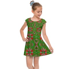 Seamless Wallpaper Digital Art Green Red Kids  Cap Sleeve Dress by Pakrebo