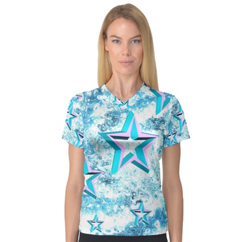 Stars Background Star Shiny V-neck Sport Mesh Tee by Pakrebo