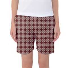 Brown Tiles Leaves Wallpaper Women s Basketball Shorts by Pakrebo