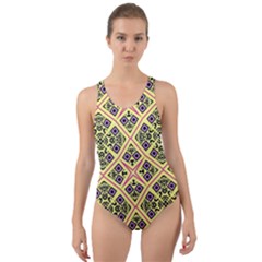 Seamless Wallpaper Geometric Yellow Cut-out Back One Piece Swimsuit by Pakrebo