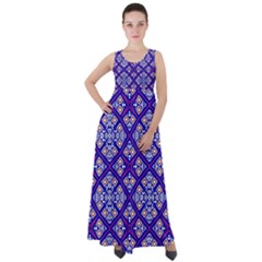 Symmetry Digital Art Pattern Blue Empire Waist Velour Maxi Dress by Pakrebo