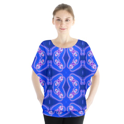 Seamless Fractal Blue Wallpaper Batwing Chiffon Blouse by Pakrebo