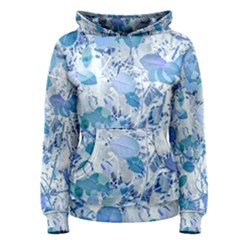 Cyan Floral Print Women s Pullover Hoodie by dflcprintsclothing