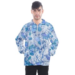 Cyan Floral Print Men s Half Zip Pullover by dflcprintsclothing