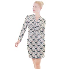 Floral Pattern Scrapbook Seamless Button Long Sleeve Dress by Pakrebo