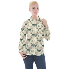 Floral Pattern Scrapbook Seamless Women s Long Sleeve Pocket Shirt