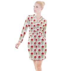 Floral Background Scrapbook Vintage Button Long Sleeve Dress by Pakrebo