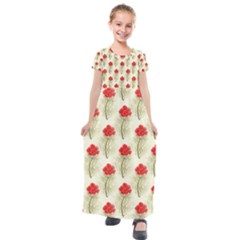 Floral Background Scrapbook Vintage Kids  Short Sleeve Maxi Dress by Pakrebo