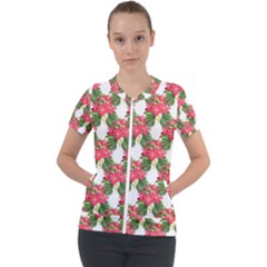 Floral Seamless Decorative Spring Short Sleeve Zip Up Jacket