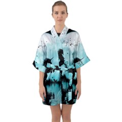 Wonderful Unicorn Silhouette In The Night Quarter Sleeve Kimono Robe by FantasyWorld7