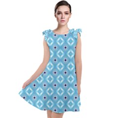 Blue Pattern Tie Up Tunic Dress