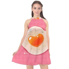 Omelette Heart Pink Valentine Halter Neckline Chiffon Dress  by Bajindul