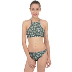 Flowers Pattern Spring Green Racer Front Bikini Set by Bajindul