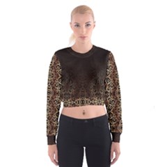 Ombre Leopard Print Damask Dark Brown Cropped Sweatshirt by NaturalDesign