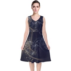 Fractal Abstract Rendering V-neck Midi Sleeveless Dress  by Bajindul