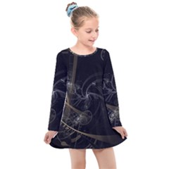 Fractal Abstract Rendering Kids  Long Sleeve Dress by Bajindul