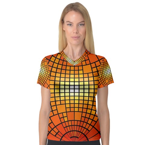 Pattern Background Rings Circle Orange V-neck Sport Mesh Tee by Pakrebo