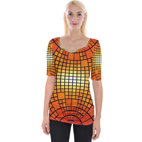 Pattern Background Rings Circle Orange Wide Neckline Tee by Pakrebo