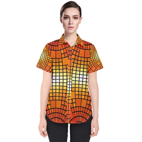 Pattern Background Rings Circle Orange Women s Short Sleeve Shirt by Pakrebo