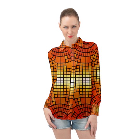 Pattern Background Rings Circle Orange Long Sleeve Chiffon Shirt by Pakrebo