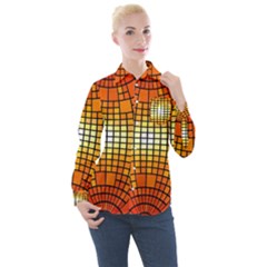 Pattern Background Rings Circle Orange Women s Long Sleeve Pocket Shirt