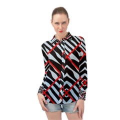 Model Abstract Texture Geometric Long Sleeve Chiffon Shirt