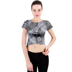 Ornament Flowers Leaf Crew Neck Crop Top by Pakrebo