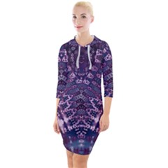 Purple Fractal Lace V Shape Quarter Sleeve Hood Bodycon Dress by KirstenStar