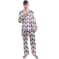 Cactus Pink Pattern Men s Satin Pajamas Long Pants Set