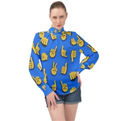 Emojis Hands Fingers High Neck Long Sleeve Chiffon Top