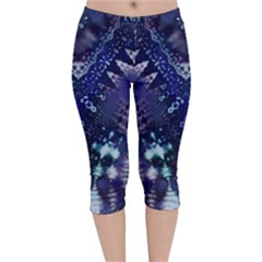 Blue Fractal Lace Tie Dye Velvet Capri Leggings 