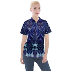 Blue Fractal Lace Tie Dye Women s Short Sleeve Pocket Shirt