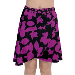 Dark Botanical Motif Print Pattern Chiffon Wrap Front Skirt